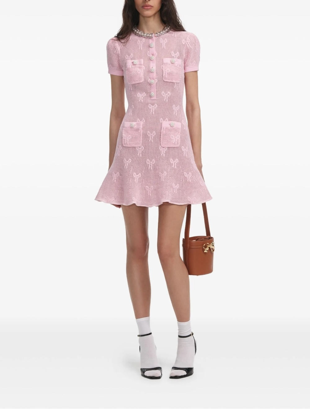 Self-Portrait Pink Knit Short-Sleeve Mini Dress